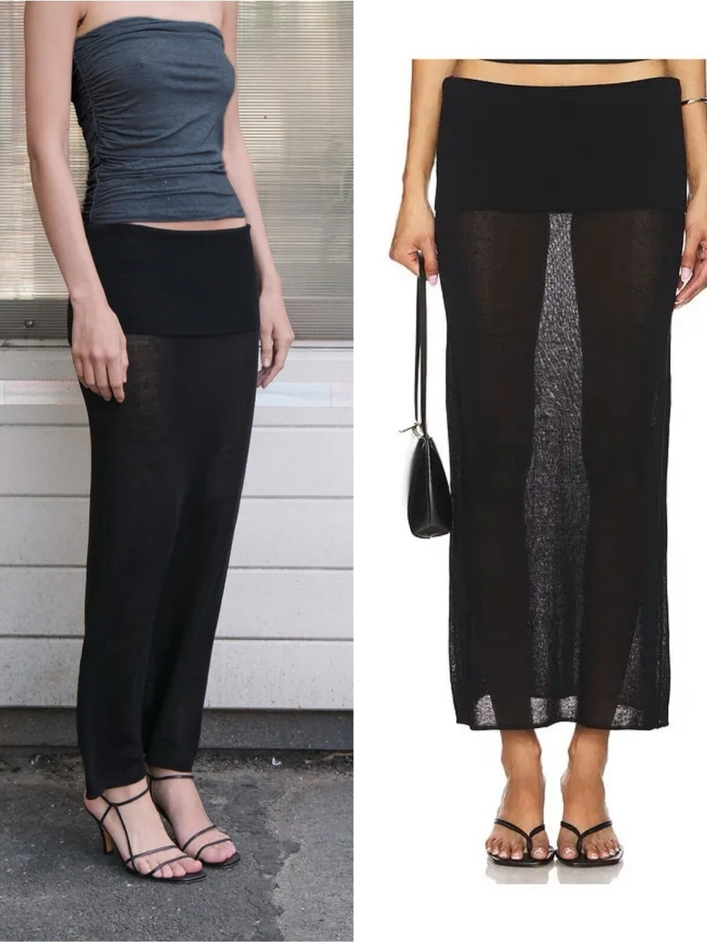 NWT Geel Maxi Skirt Black Knit Linen Blend Foldover Danni size S